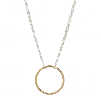 Gold Circle-Silver Chain Necklace