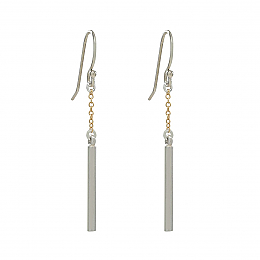 Silver Short Bar Earrings with Gold Chain