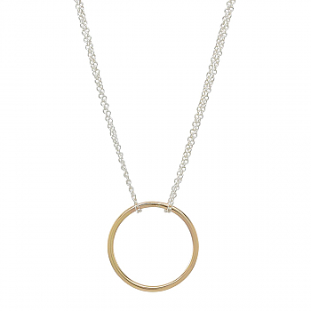 Gold Circle-Silver Chain Necklace